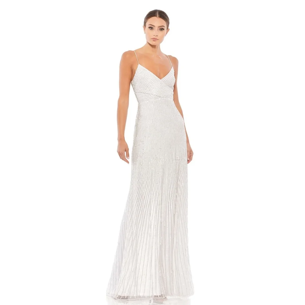 Sequin & Beaded White Embellished Mac Duggal Gown 10817 Dress - Picture 5 of 12